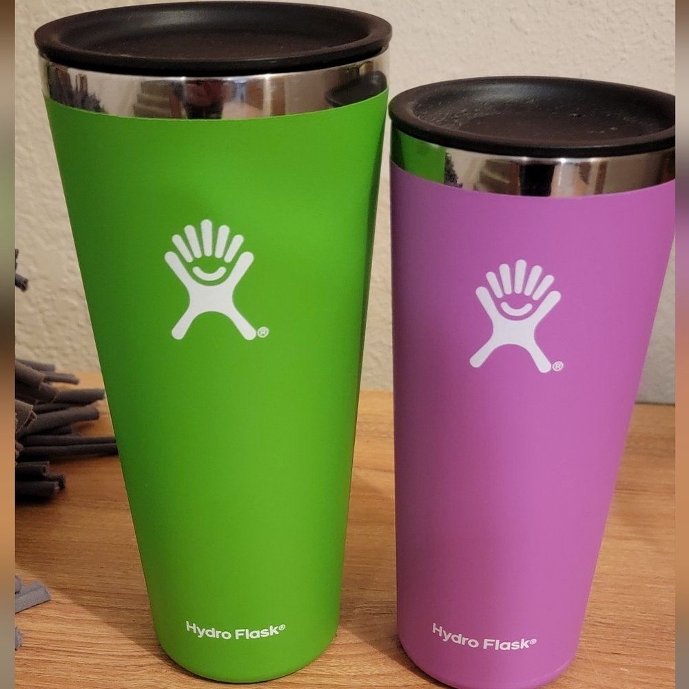 Hydro Flask Green and Purple Tumblers